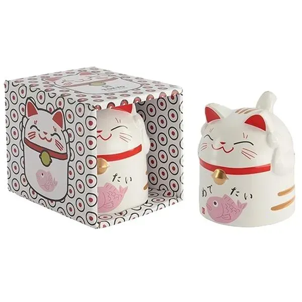 Japanese White Lucky Cat figurkopp rosa 350 ml