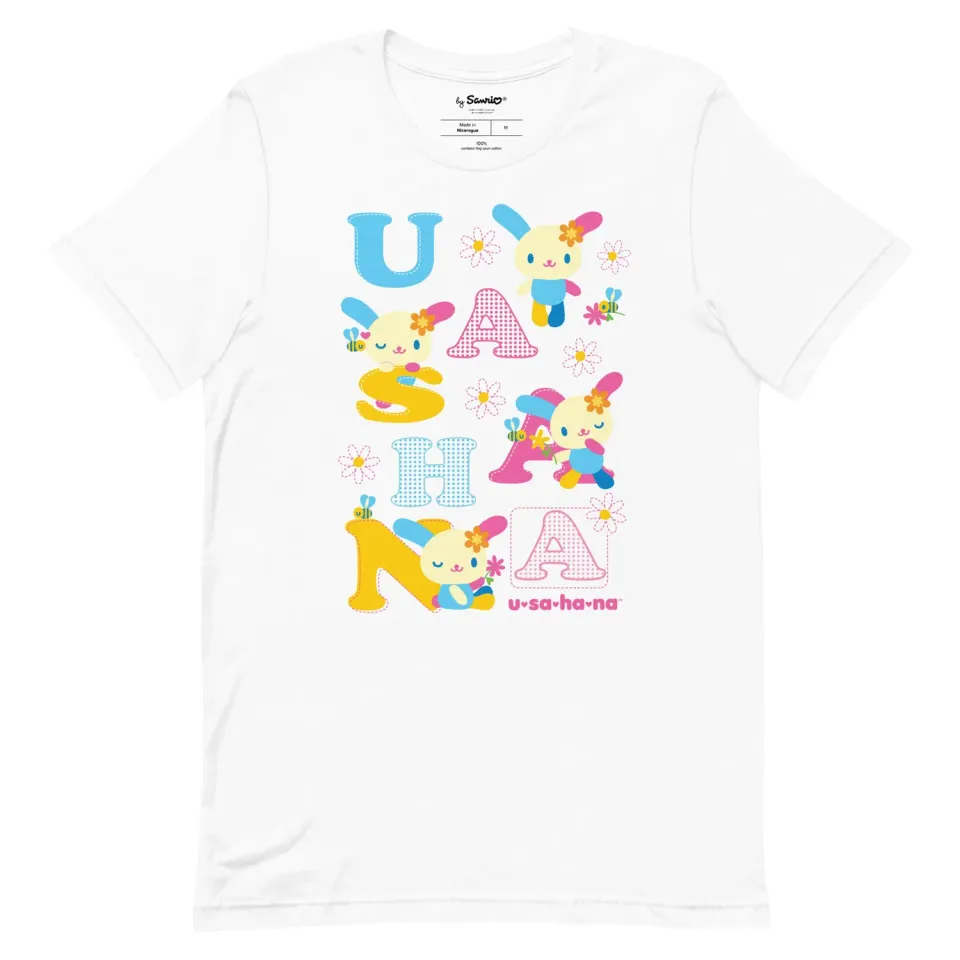 Hello Kitty U*SA*HA*NA Scattered Letters T-skjorte svart