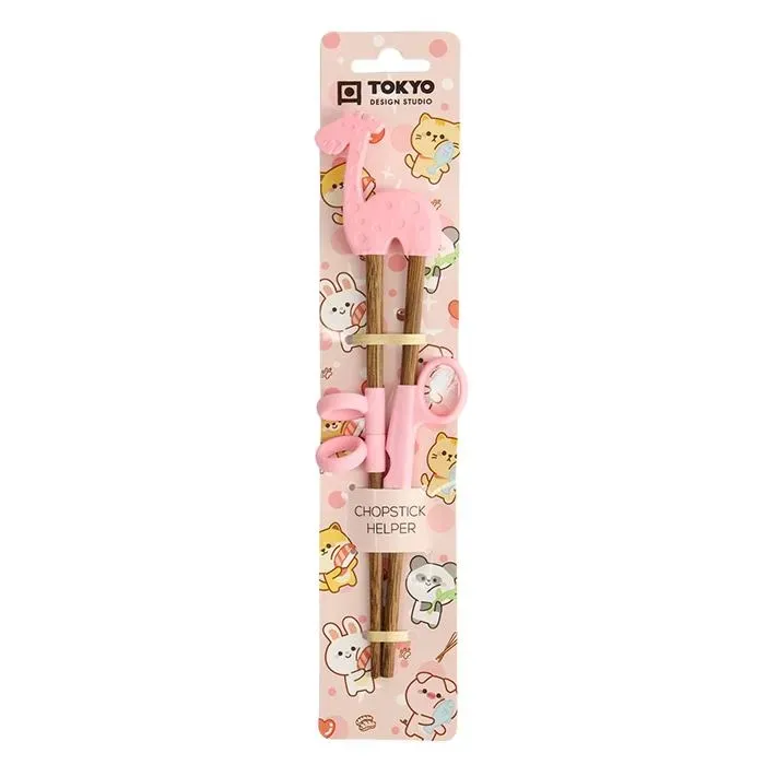 Training Chopsticks w/silicone ring treningsspisepinner Pink Giraffe 20 cm