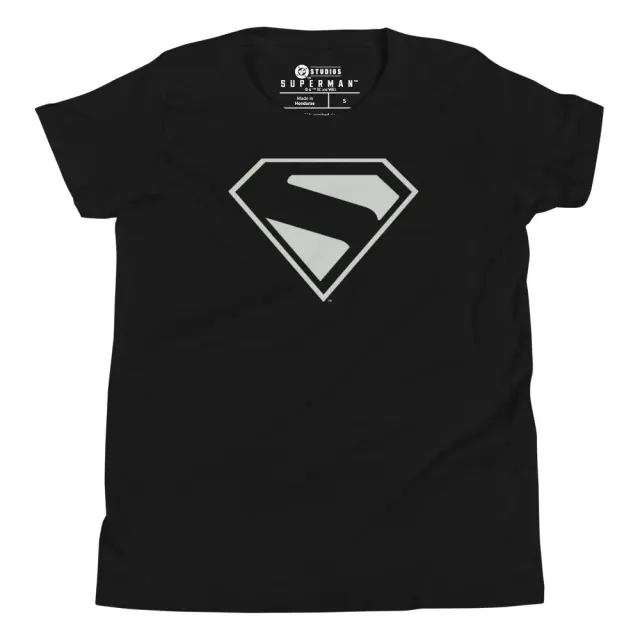 Batman Superman (2025 Movie) Black & Silver S-Shield Youth T-Shirt svart barne-T-skjorte SM