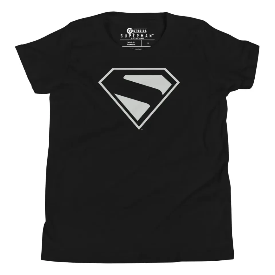 Batman Superman (2025 Movie) Black & Silver S-Shield Youth T-Shirt svart barne-T-skjorte SM