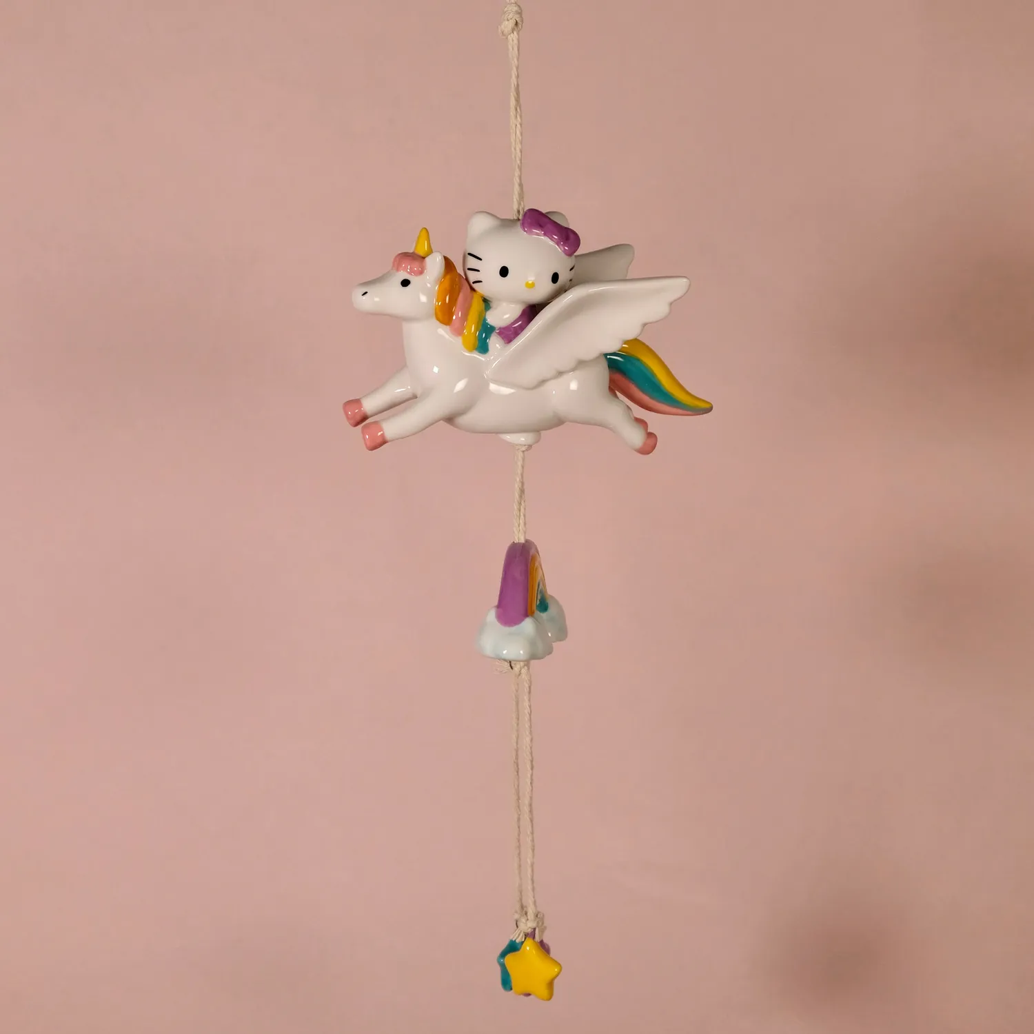 Hello Kitty Celestial keramisk vindspill enhjørning 42 cm håndmalt