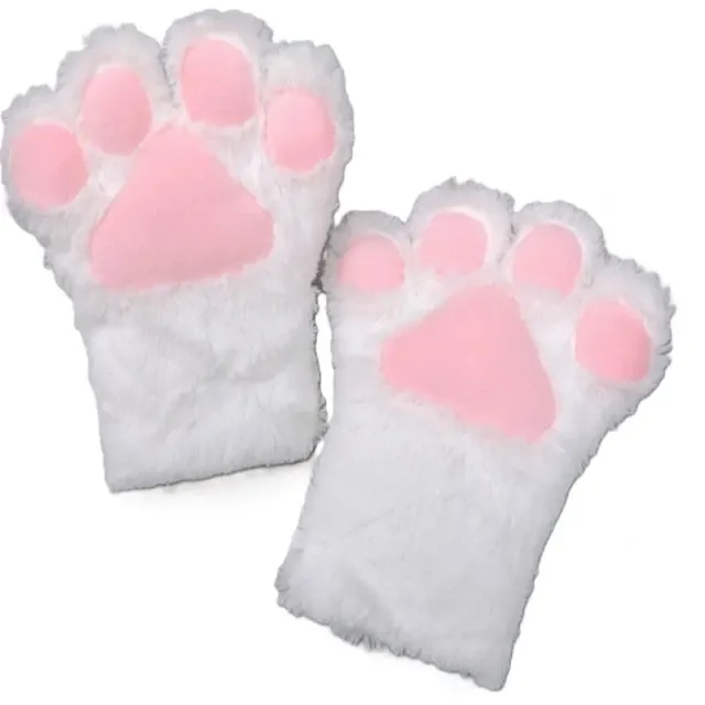 Neo Tokyo Kawaii Fashion Cat Paws Gloves kattepotehansker hvite
