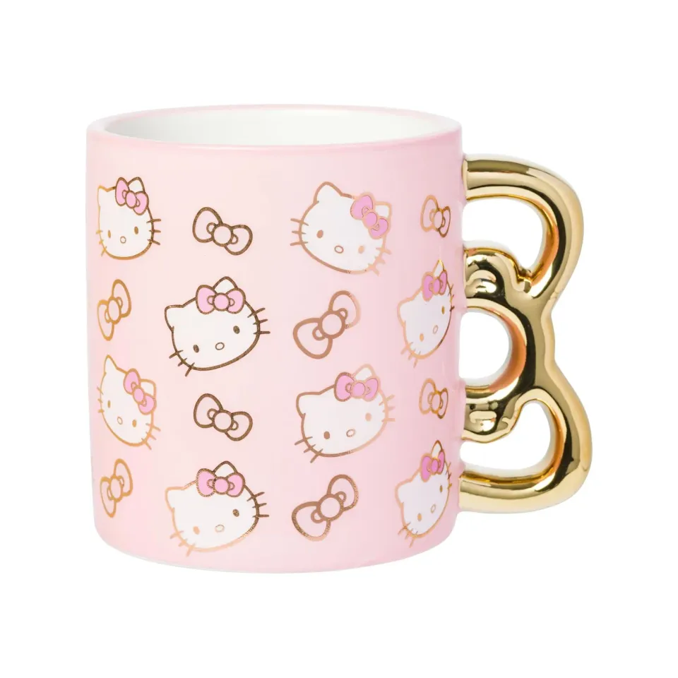 Hello Kitty Sculpted Bow Ceramic Mug Pink & Gold krus 20 oz