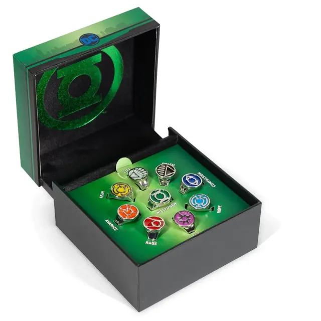 Green Lantern Emotional Spectrum justerbart ringesett 9 ringer størrelse 9–12