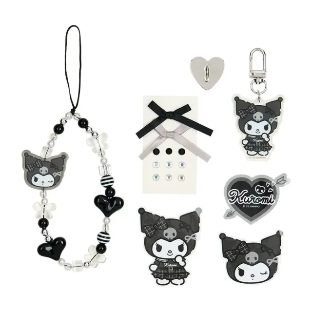 Hello Kitty Silver Houndstooth Kuromi smartphone charm-sett med charms