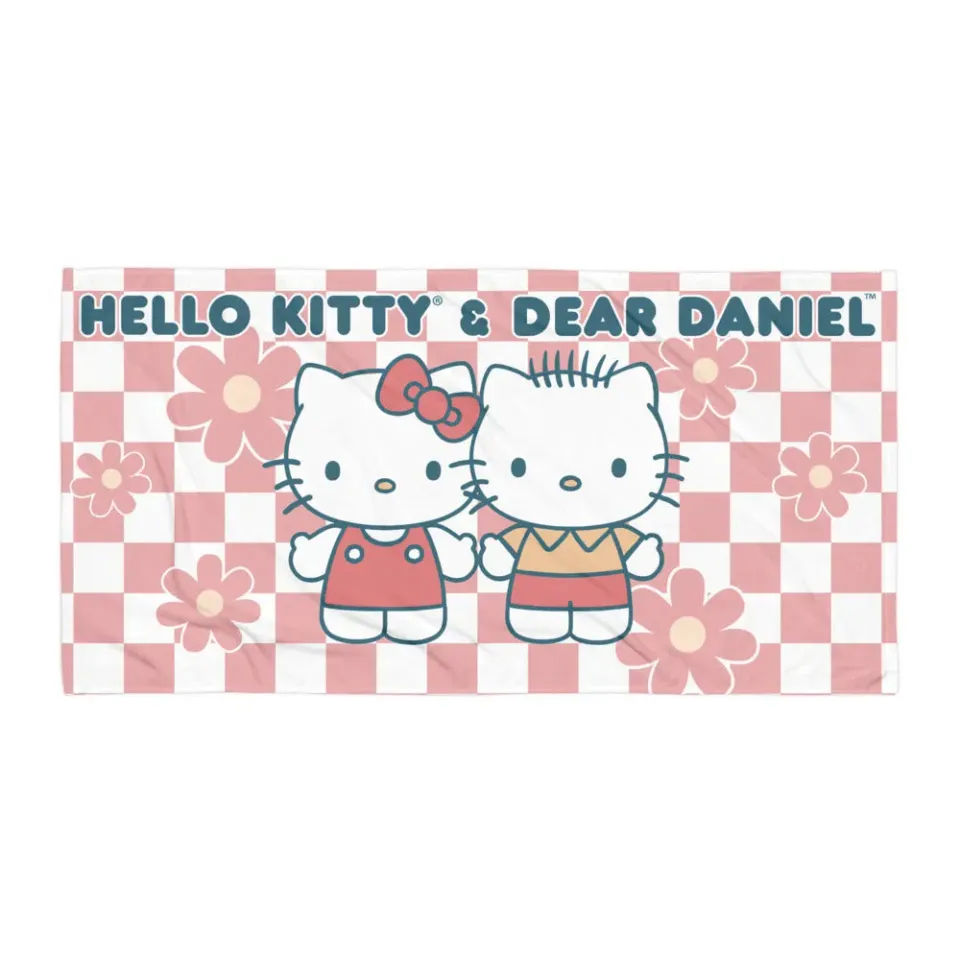 Hello Kitty & Dear Daniel Checkerboard strandhåndkle 76 × 152 cm