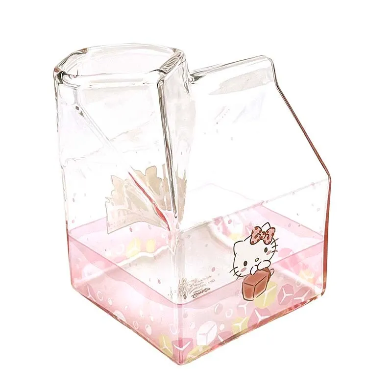 Hello Kitty Kawaii Glass Milk Carton Cup glasskopp