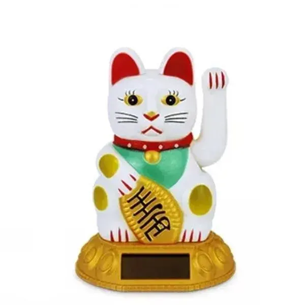 Maneki Neko Lucky Cat Classic Style White solcellefigur 8 cm