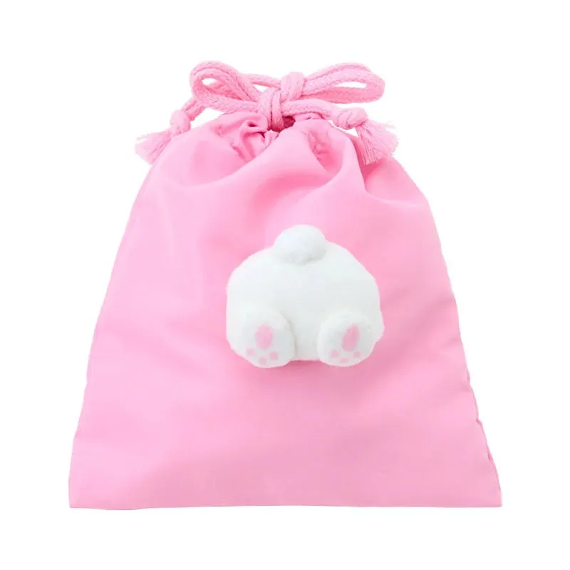 Hello Kitty My Melody Face Plush Drawstring Travel Pouch snørepung