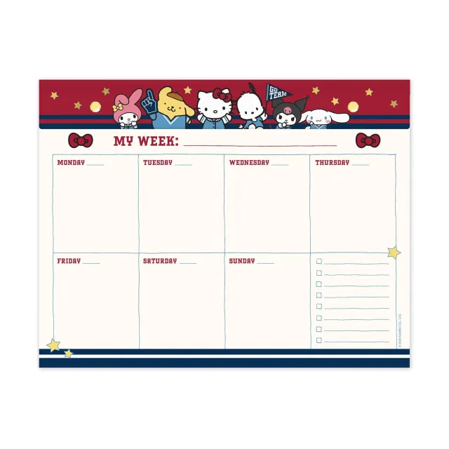 Hello Kitty and Friends x Studio Oh! Varsity ukeplanlegger skriveblokk 60 ark