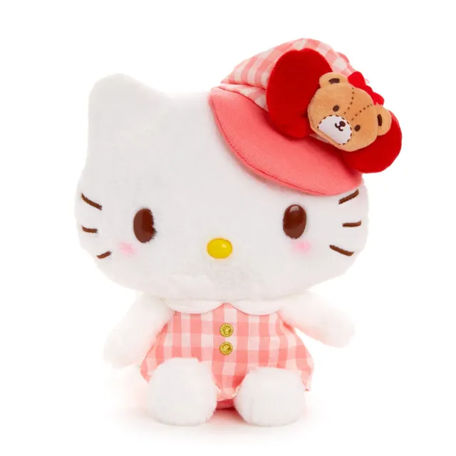 Hello Kitty Gingham Cap 8-tommers plysjbamse rutete antrekk