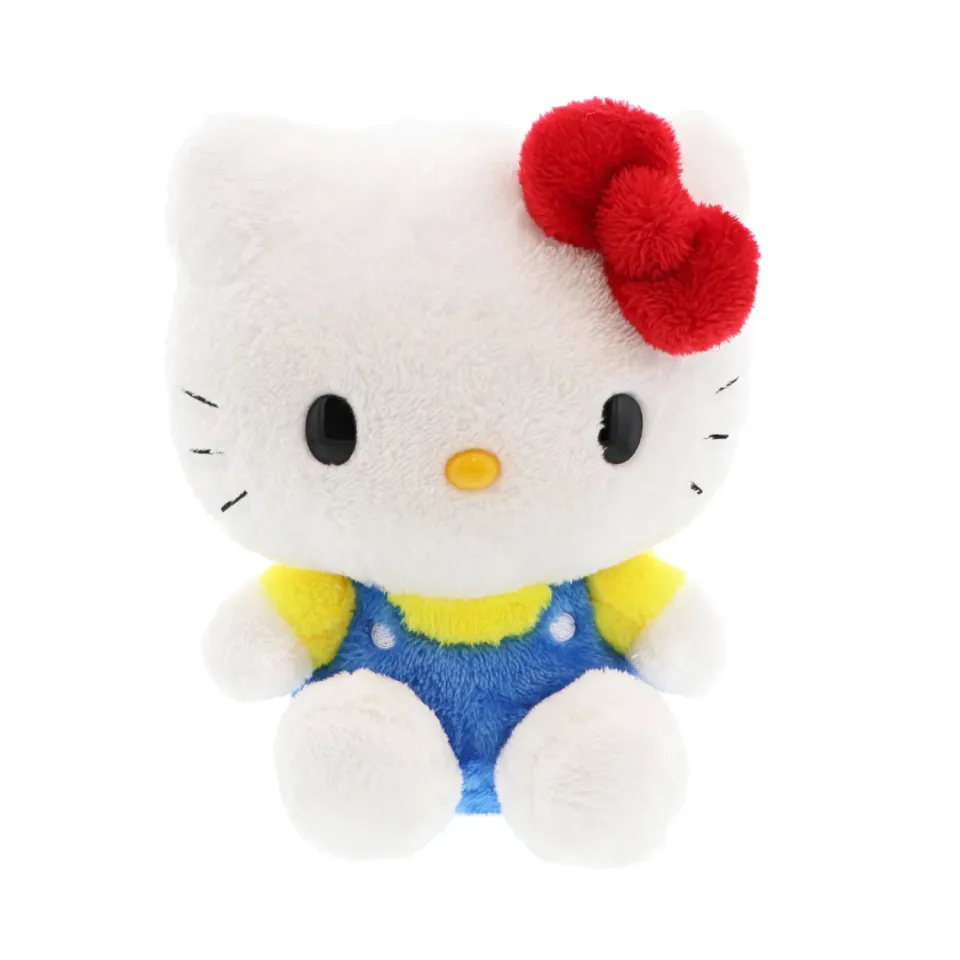 Hello Kitty Classic Series plysjbamse 10 tommer hvit med blå kjeledress
