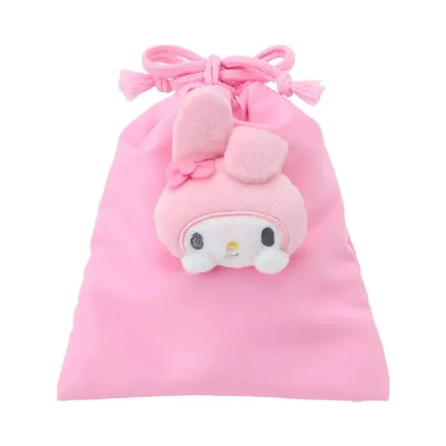 Hello Kitty My Melody Face Plush Drawstring Travel Pouch snørepung