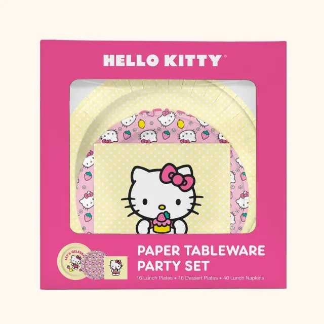 Hello Kitty x Studio Oh! Strawberry Lemonade partysett papptallerkener og servietter
