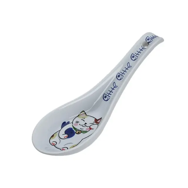 Neo Tokyo Japanese Porcelain Soup Spoon skje Lucky Cat Blue Fish 13,8 cm
