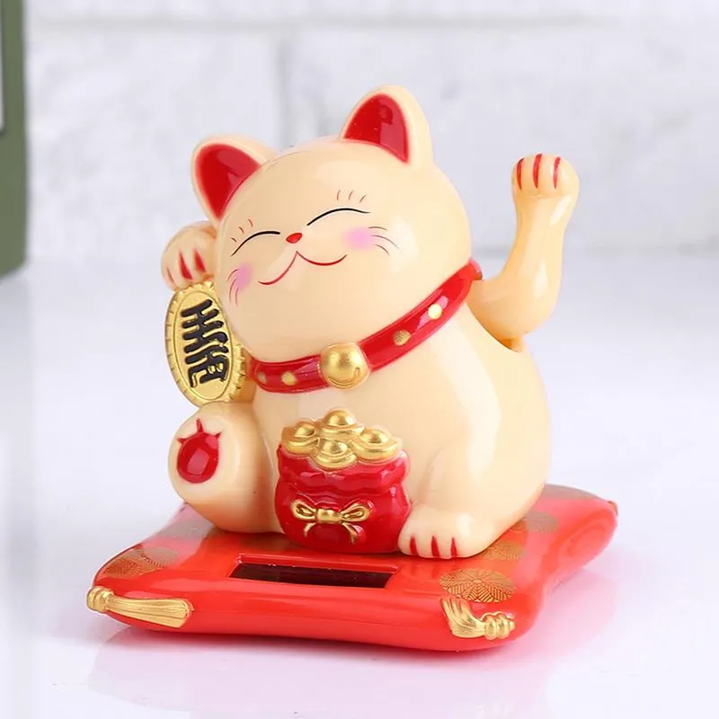 Neo Tokyo Maneki Neko Lucky Cat Beige Smiling solcellefigur 9 cm