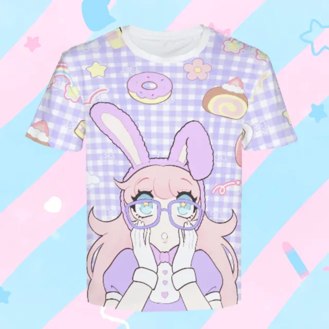 Kururu4ever Limited Bunny Girl Pastel Shirt skjorte M modal løs passform