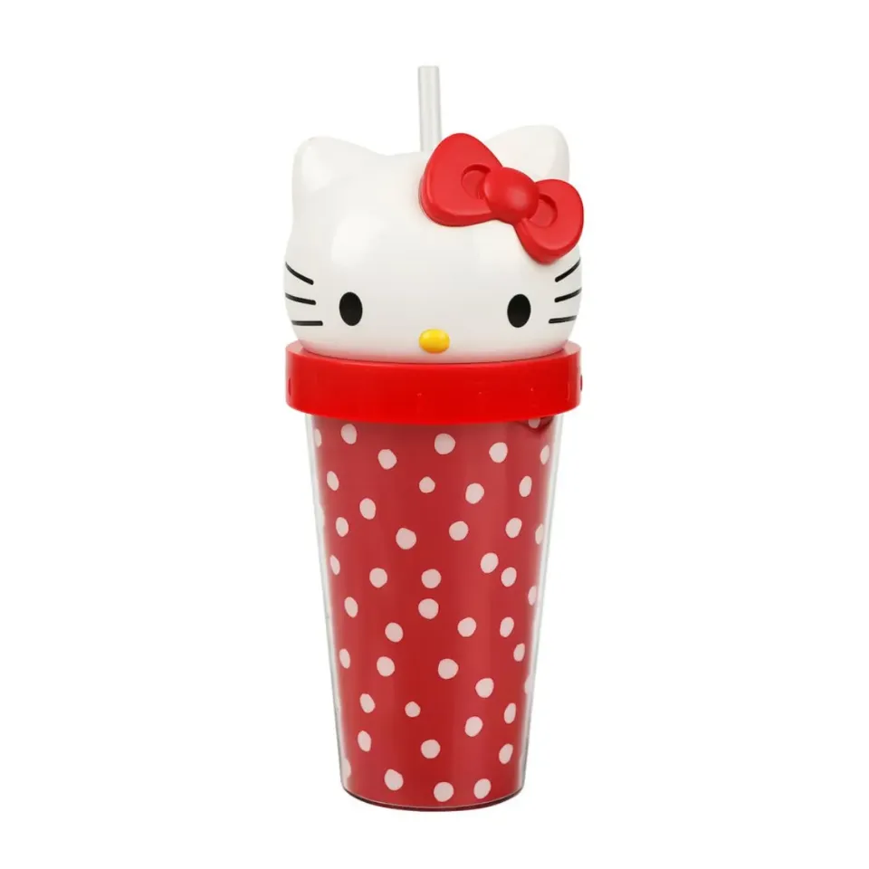 Hello Kitty 3D Face Travel Tumbler reisekopp Dots 16 oz dobbelvegg