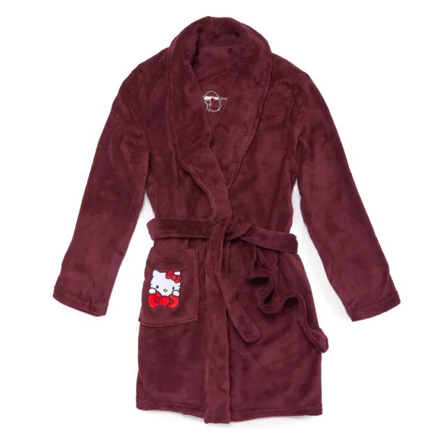 Hello Kitty Plush Lounge Robe morgenkåpe burgunder S/M og L/XL fleece