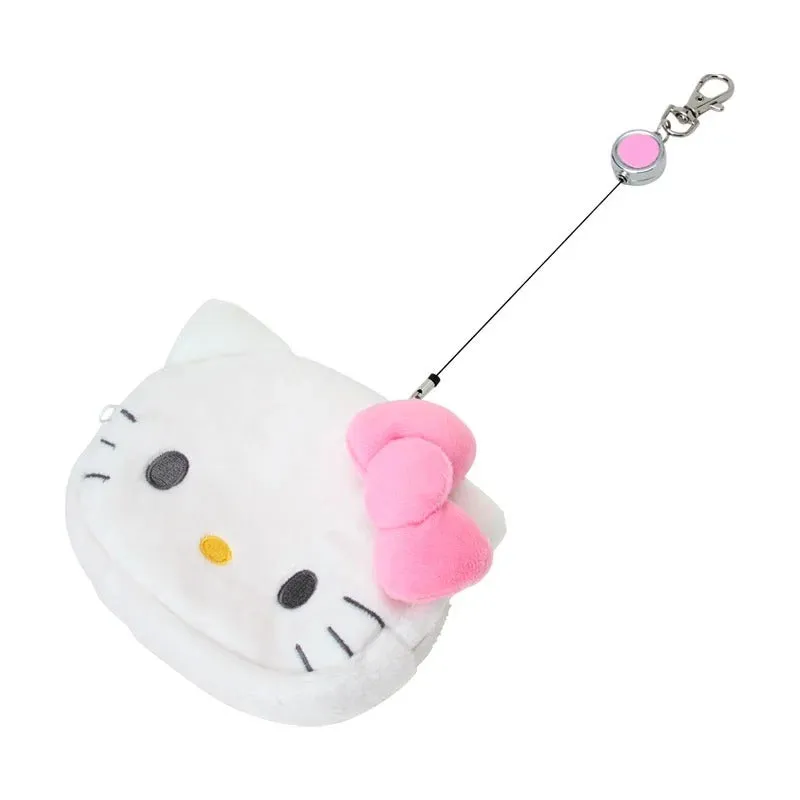 Hello Kitty kortholder i plysj med uttrekkbar snor
