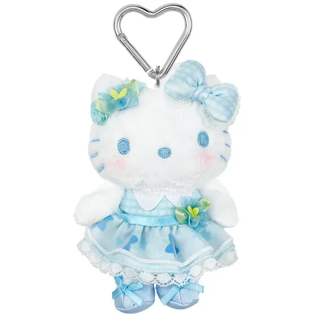 Hello Kitty 50th Anniversary Floral Series blå plysj nøkkelring