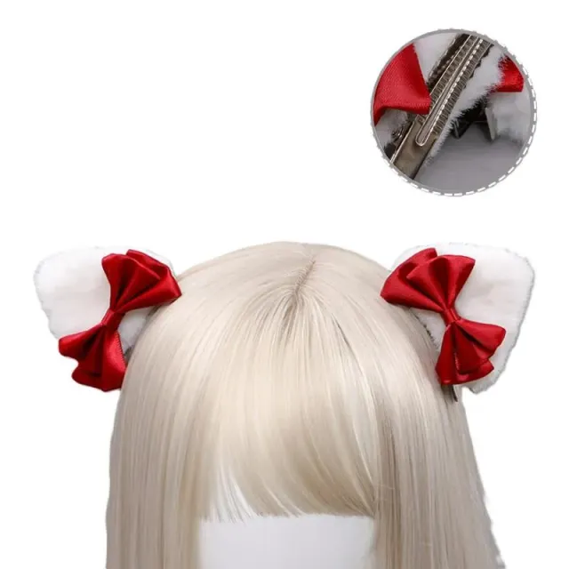 Neo Tokyo Lolita Fashion Kitten Ears hårspenner hvit og rød