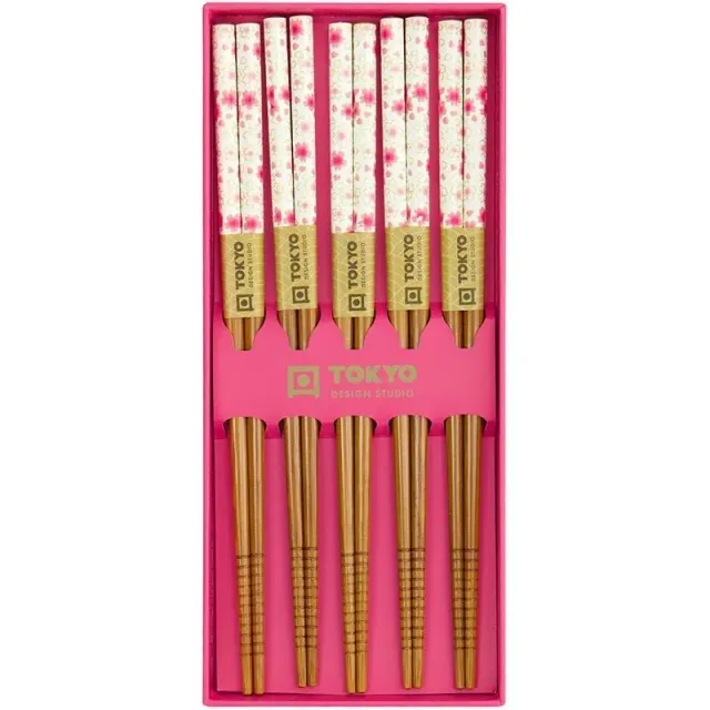 Neo Tokyo Chopsticks Gift Box Vivid Pink Sakura spisepinner 5 par bambus