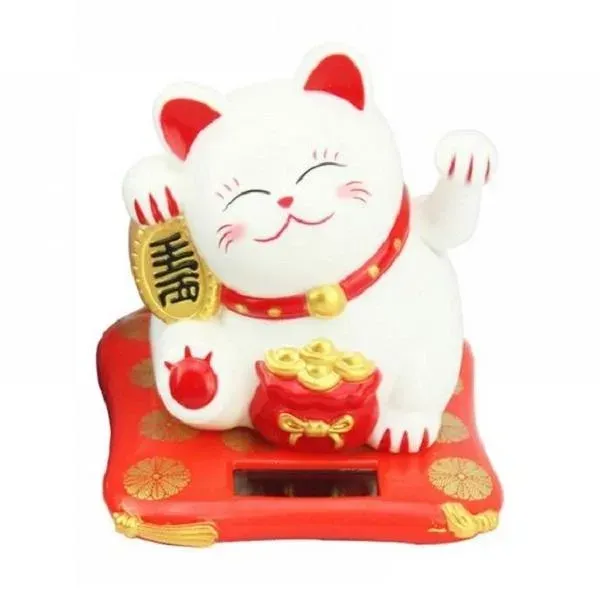 Neo Tokyo Maneki Neko Lucky Cat White Smiling solcellefigur 7 cm