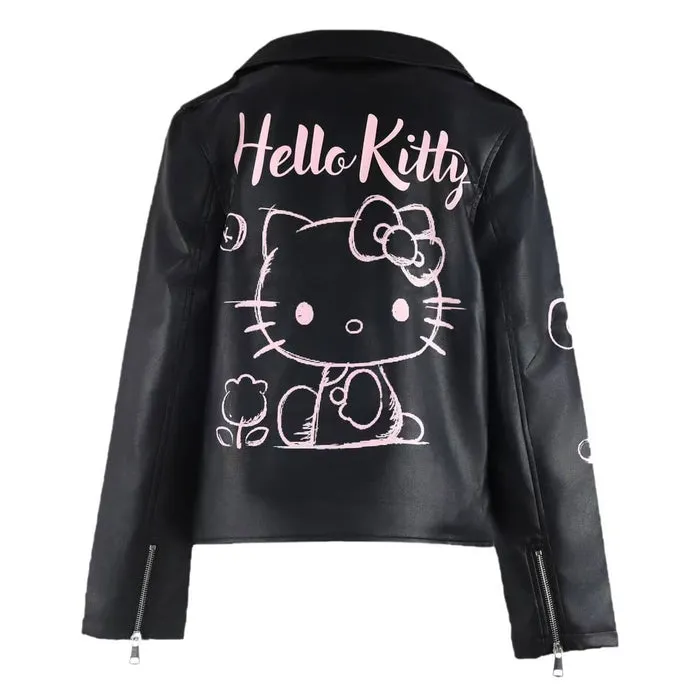 Hello Kitty x Lola + The Boys Graffiti Biker Jacket barnejakke svart