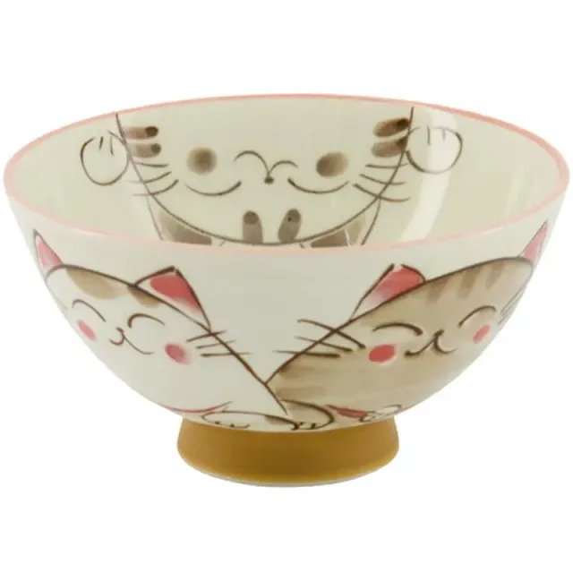 Neo Tokyo Japanese Porcelain Rice Bowl risbolle Lucky-Cat White-Brown 300 ml porselen