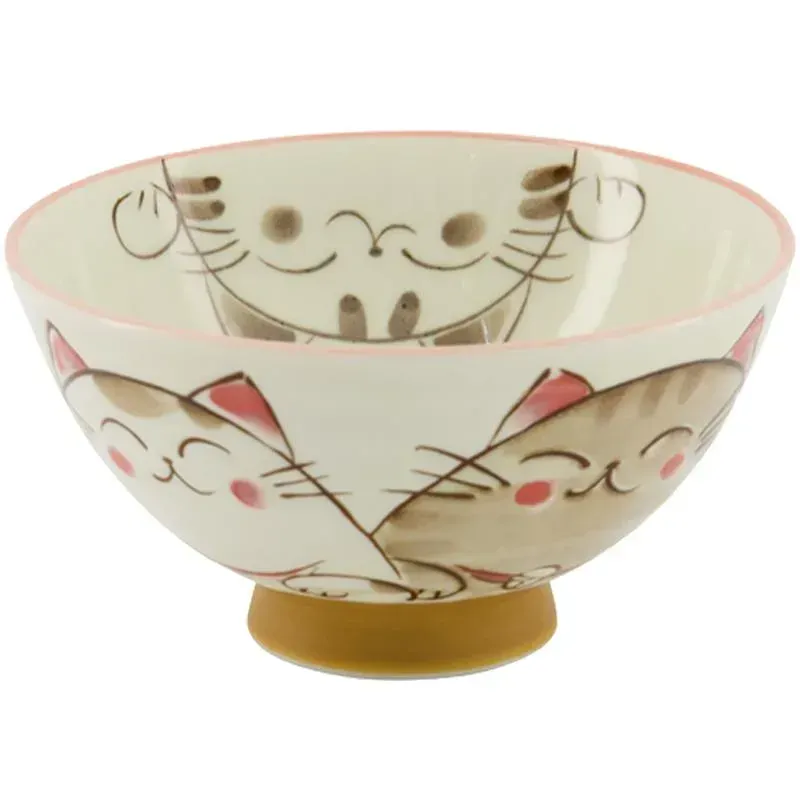 Neo Tokyo Japanese Porcelain Rice Bowl risbolle Lucky-Cat White-Brown 300 ml porselen