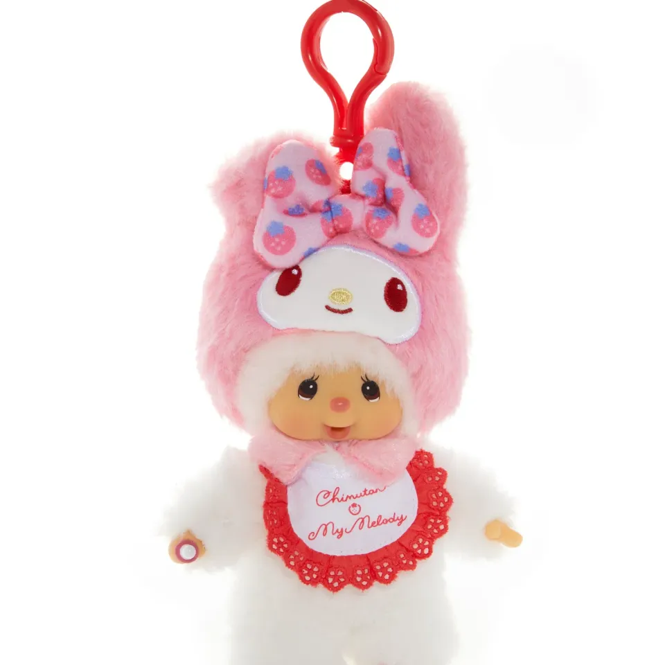 My Melody x Monchhichi Chimutan plysjmaskot nøkkelring rosa