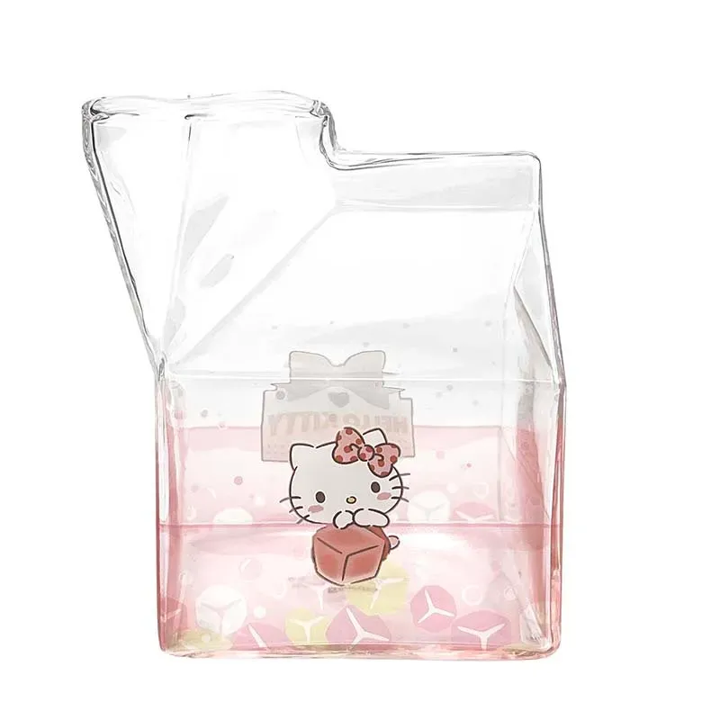 Hello Kitty Kawaii Glass Milk Carton Cup glasskopp