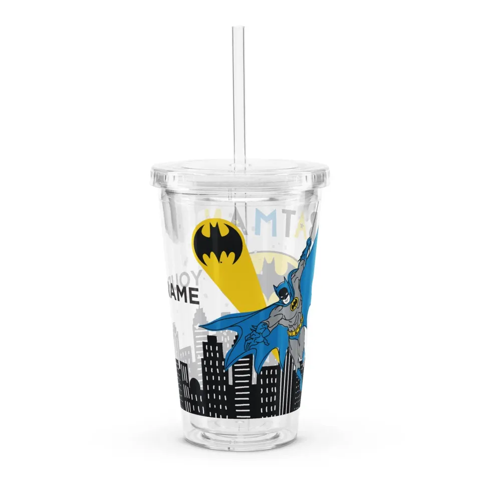 Batman Personalized plastkopp med sugerør 16 oz dobbel vegg