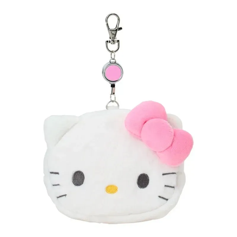 Hello Kitty kortholder i plysj med uttrekkbar snor