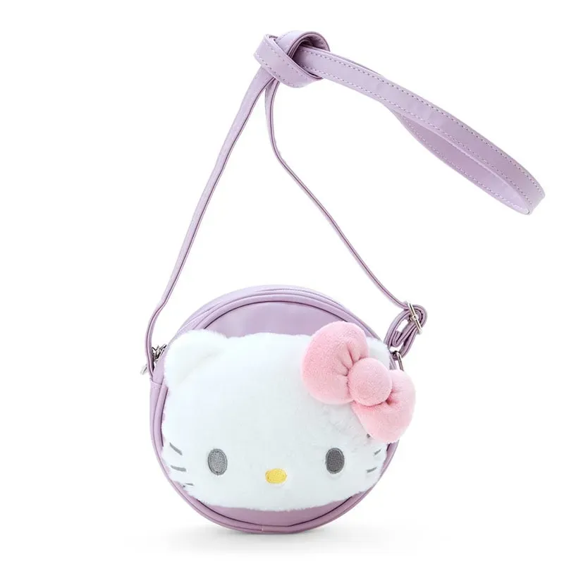 Hello Kitty rund crossbody-veske i plysj med justerbar reim