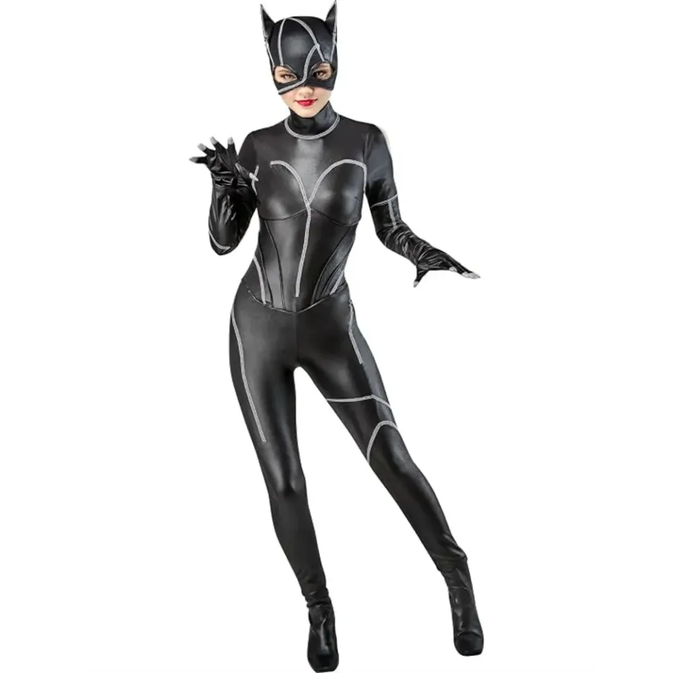 Batman BATMAN RETURNS Catwoman-kostyme jumpsuit med maske og hansker