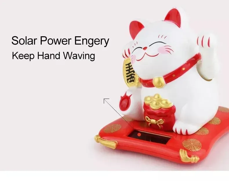 Neo Tokyo Maneki Neko Lucky Cat White Smiling solcellefigur 7 cm