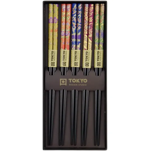 Neo Tokyo Golden Leaf Pattern spisepinner 5 par bambus