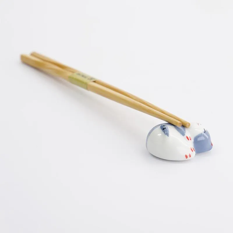 Neo Tokyo Chopstick Rest Relaxing Cat blå spisepinnestøtte porselen