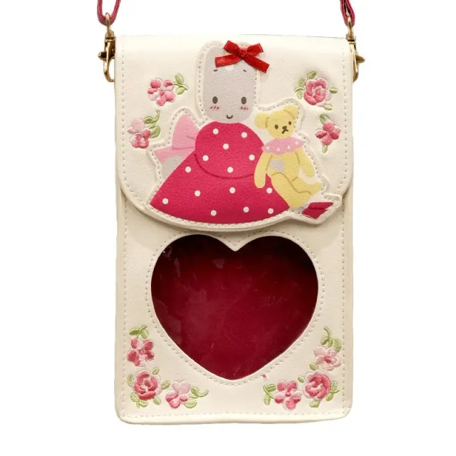Marroncream Teddy Friend Series mini skulderveske med vindu