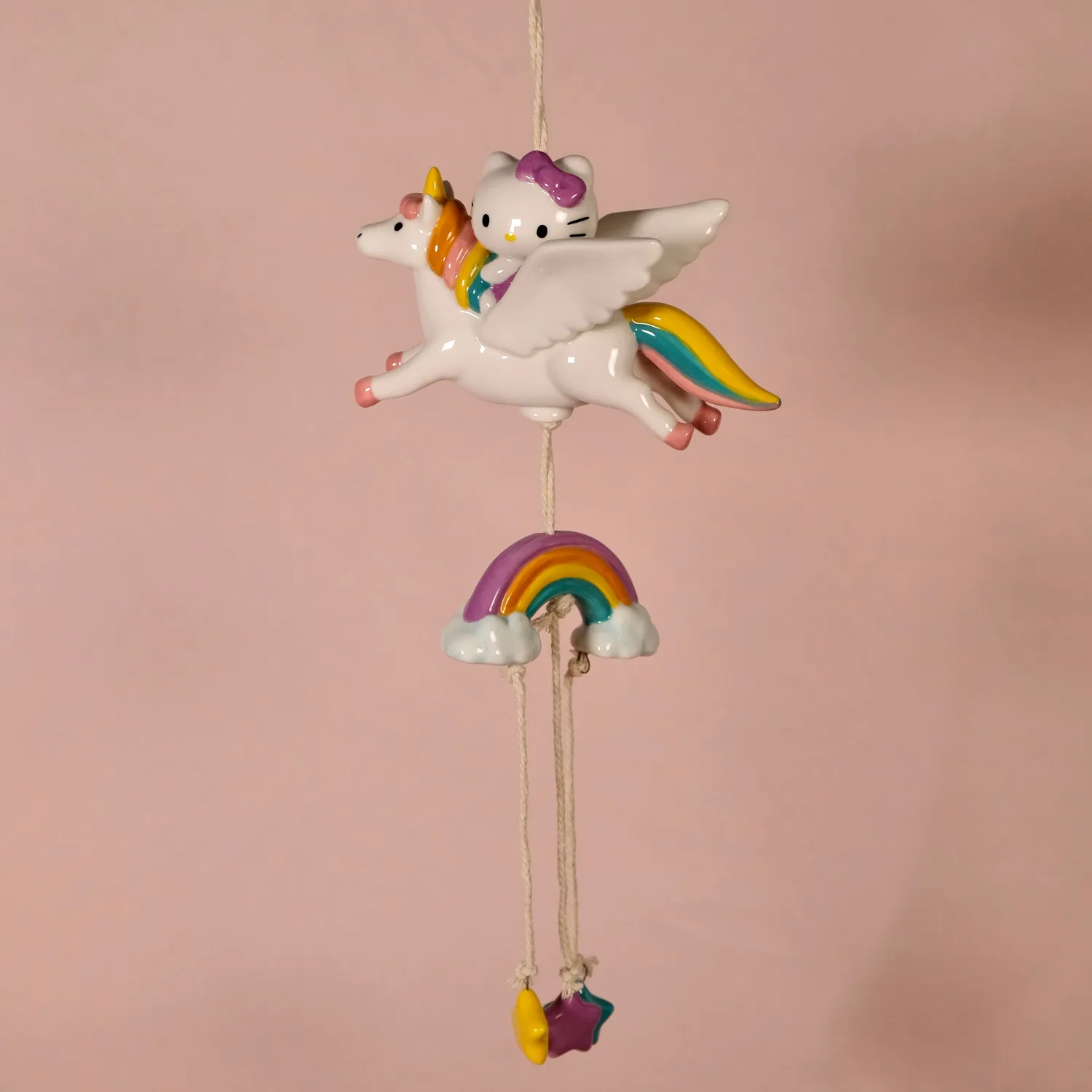 Hello Kitty Celestial keramisk vindspill enhjørning 42 cm håndmalt