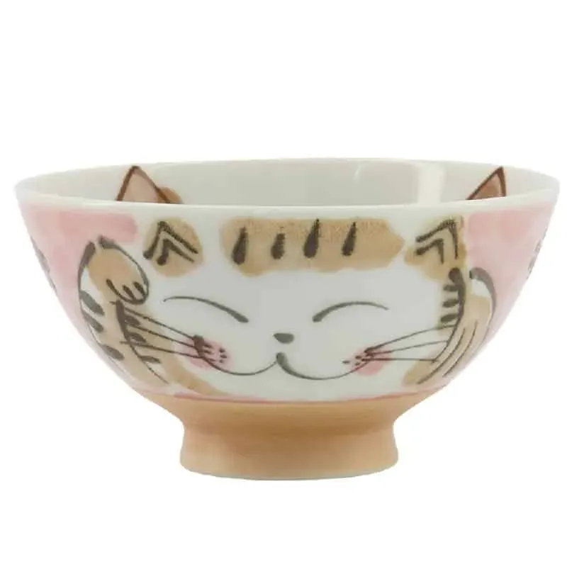 Neo Tokyo Japanese Porcelain Rice Bowl Lucky-Cat Pink risbolle 300 ml porselen