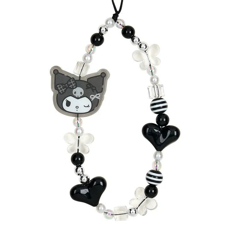 Hello Kitty Silver Houndstooth Kuromi smartphone charm-sett med charms
