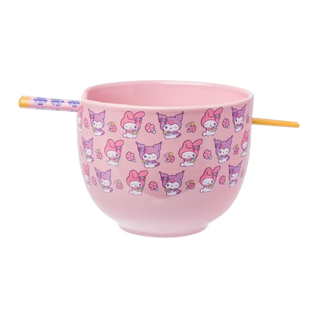 Hello Kitty My Melody & Kuromi Ramenbolle med spisepinner 20 oz keramikk
