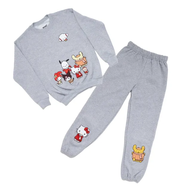 Hello Kitty and Friends Big Kids Cozy Fleece Loungewear Set pysjamas gråmelerte