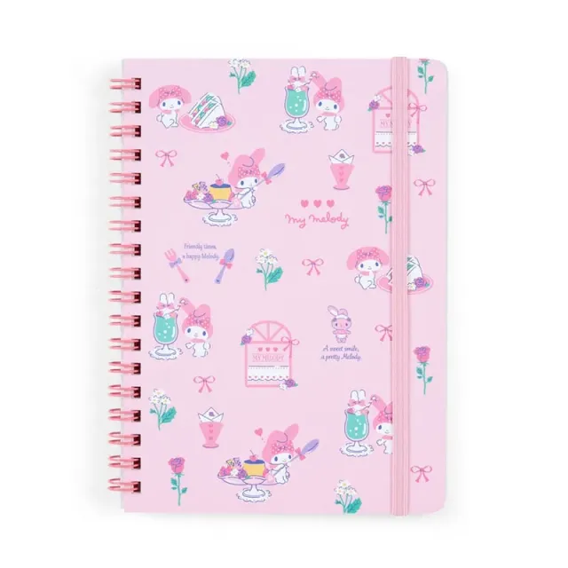 Hello Kitty My Melody Lined Notebook notatbok med strikk 60 ark