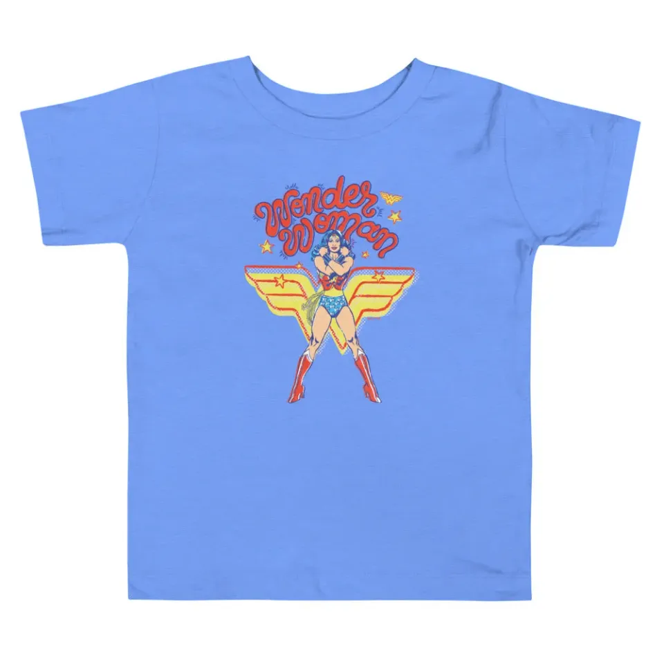 Batman WONDER WOMAN Amazing Amazon Toddler T-skjorte Heather Columbia Blue, White 2T–5T bomull