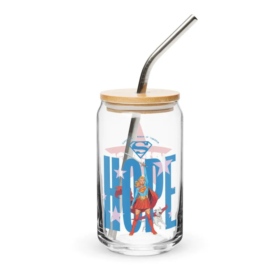Batman Supergirl Hope glass med bambuslokk 473 ml kald drikke